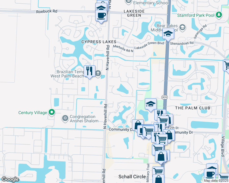 map of restaurants, bars, coffee shops, grocery stores, and more near in Cypress Lakes