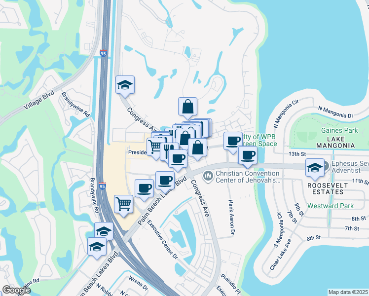 map of restaurants, bars, coffee shops, grocery stores, and more near 1640 Presidential Way in West Palm Beach