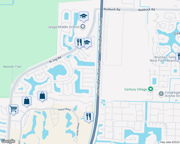 map of restaurants, bars, coffee shops, grocery stores, and more near 6127 Whalton Street in West Palm Beach