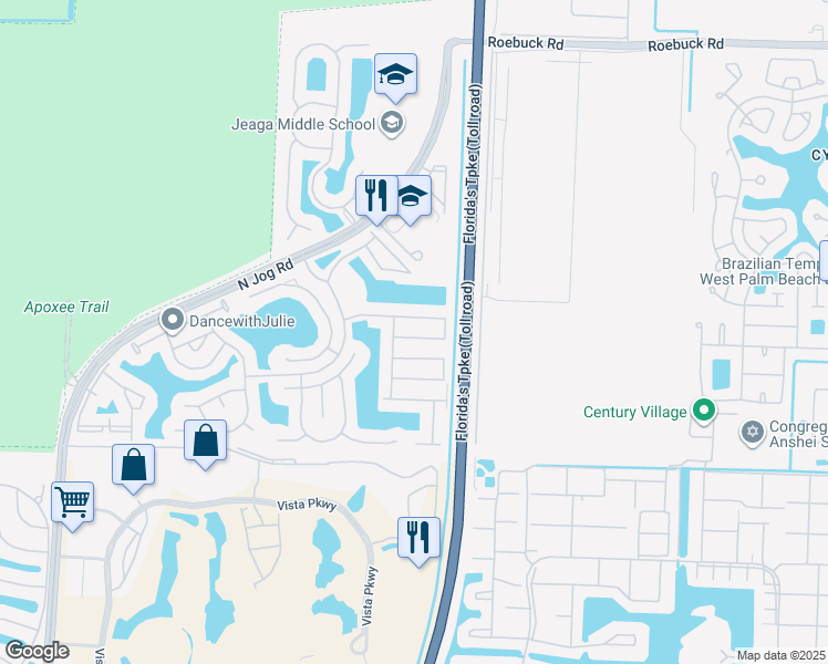 map of restaurants, bars, coffee shops, grocery stores, and more near 6153 Whalton Street in West Palm Beach