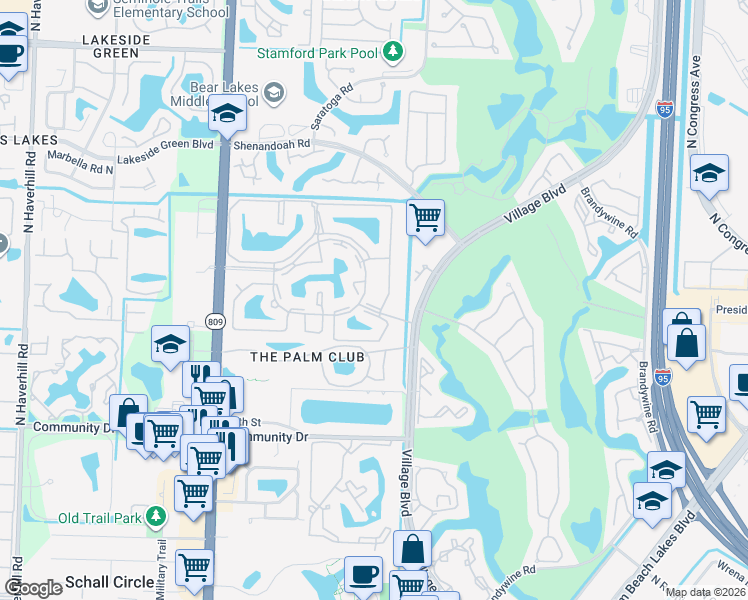 map of restaurants, bars, coffee shops, grocery stores, and more near 1114 Green Pine Boulevard in West Palm Beach