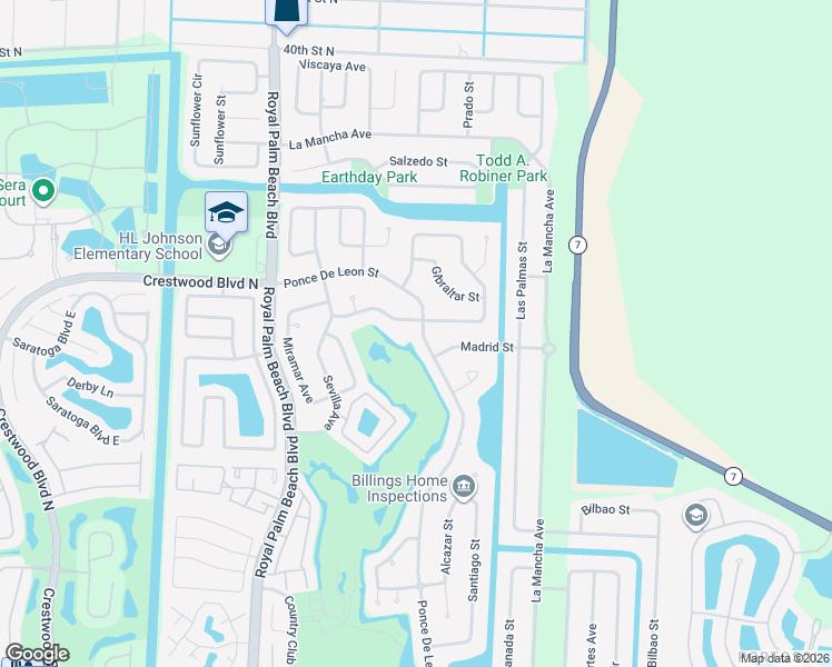 map of restaurants, bars, coffee shops, grocery stores, and more near 252 Ponce De Leon Street in Royal Palm Beach