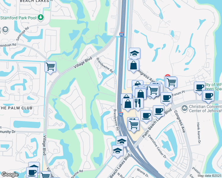 map of restaurants, bars, coffee shops, grocery stores, and more near 1979 Brandywine Road in West Palm Beach