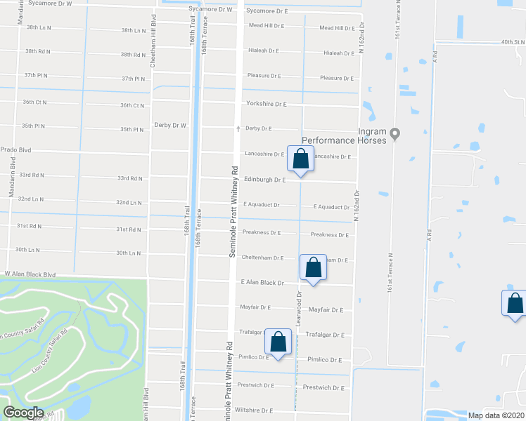 map of restaurants, bars, coffee shops, grocery stores, and more near 16358 East Aquaduct Drive in Loxahatchee