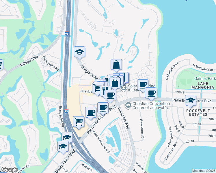map of restaurants, bars, coffee shops, grocery stores, and more near Express - Palm Beach Outlets in West Palm Beach