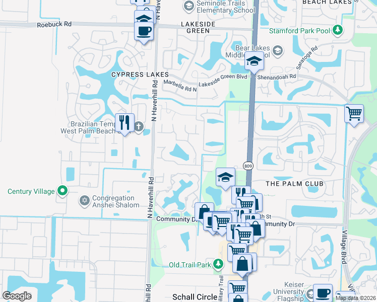 map of restaurants, bars, coffee shops, grocery stores, and more near 4850 Sable Pine Circle in West Palm Beach