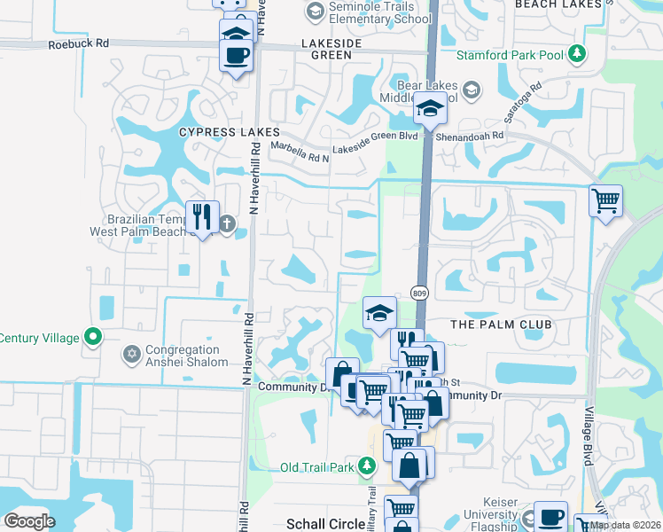 map of restaurants, bars, coffee shops, grocery stores, and more near 4857 Sable Pine Circle in West Palm Beach