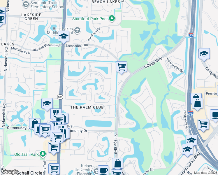 map of restaurants, bars, coffee shops, grocery stores, and more near 1113 Green Pine Boulevard in West Palm Beach