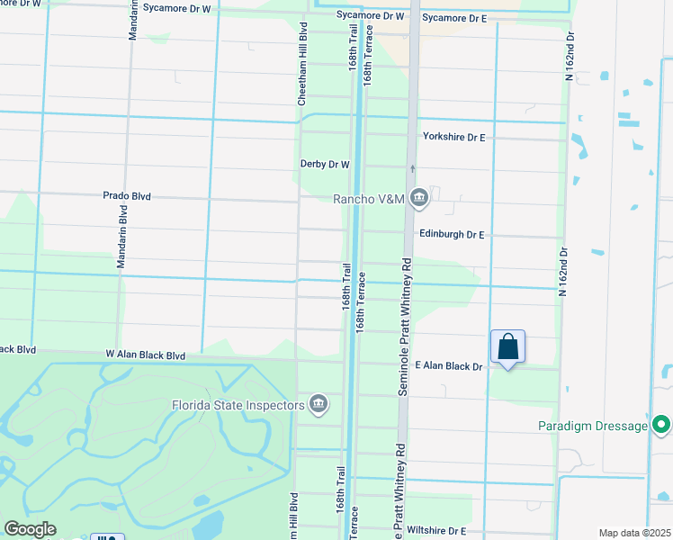 map of restaurants, bars, coffee shops, grocery stores, and more near 16888 East Aquaduct Drive in Loxahatchee