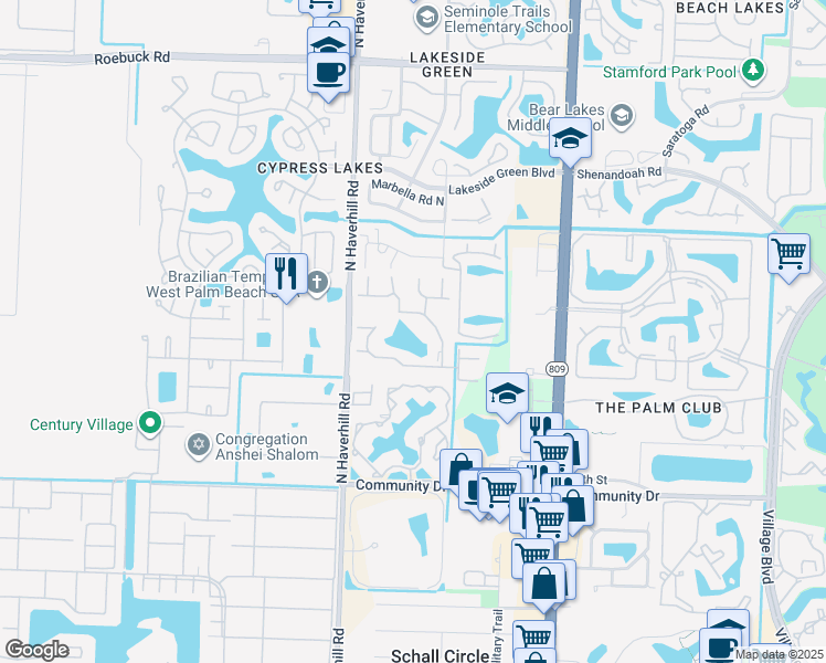 map of restaurants, bars, coffee shops, grocery stores, and more near 4844 Sable Pine Circle in West Palm Beach