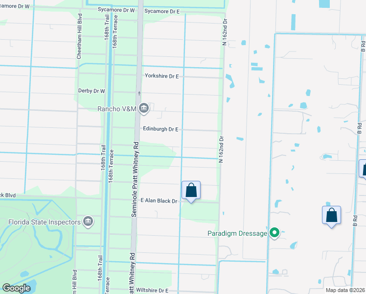 map of restaurants, bars, coffee shops, grocery stores, and more near Learwood Drive in Loxahatchee