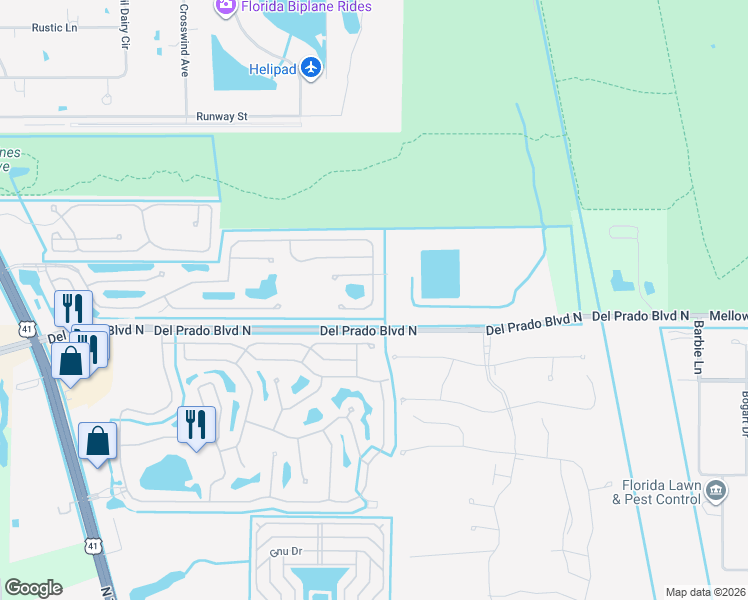 map of restaurants, bars, coffee shops, grocery stores, and more near 3801-3999 Wildview Court in North Fort Myers