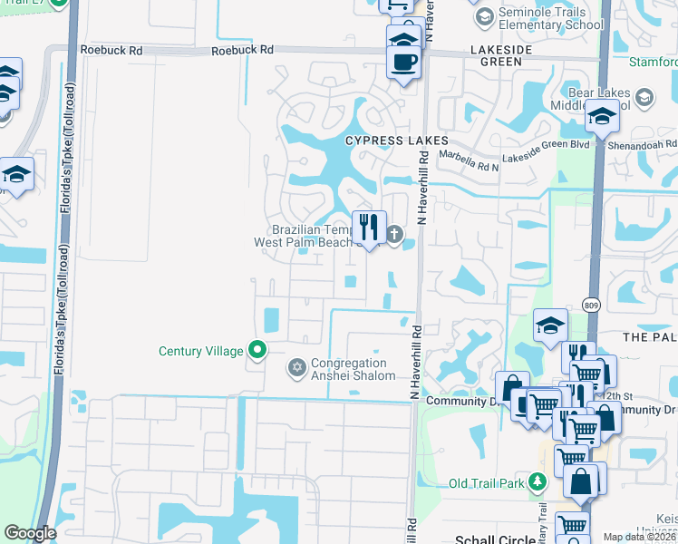 map of restaurants, bars, coffee shops, grocery stores, and more near 3364 Christopher Street in West Palm Beach