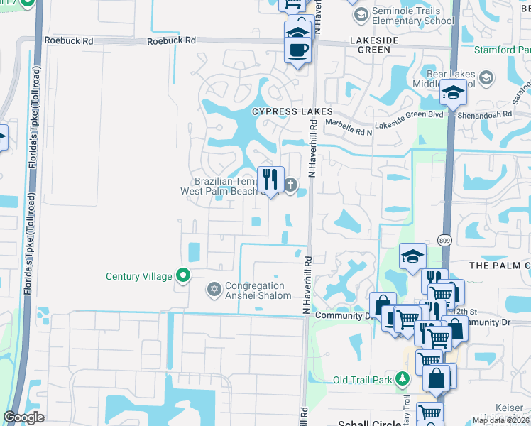 map of restaurants, bars, coffee shops, grocery stores, and more near 3376 Americo Drive in West Palm Beach