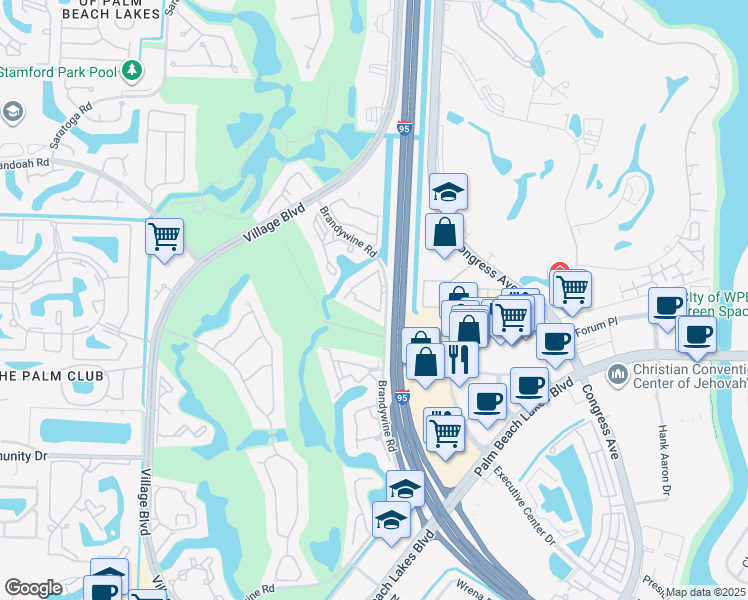 map of restaurants, bars, coffee shops, grocery stores, and more near 1979 Brandywine Road in West Palm Beach
