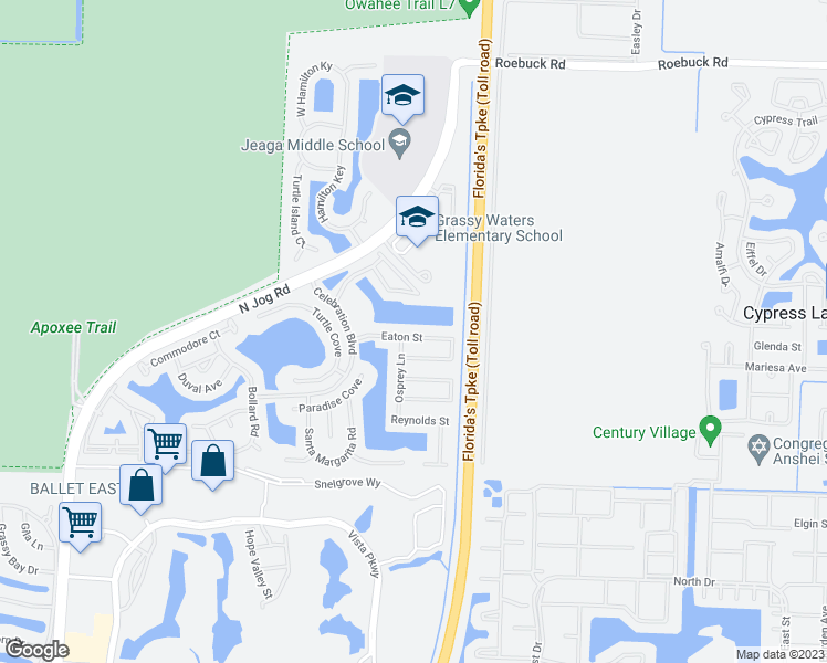 map of restaurants, bars, coffee shops, grocery stores, and more near 6175 Eaton Street in West Palm Beach