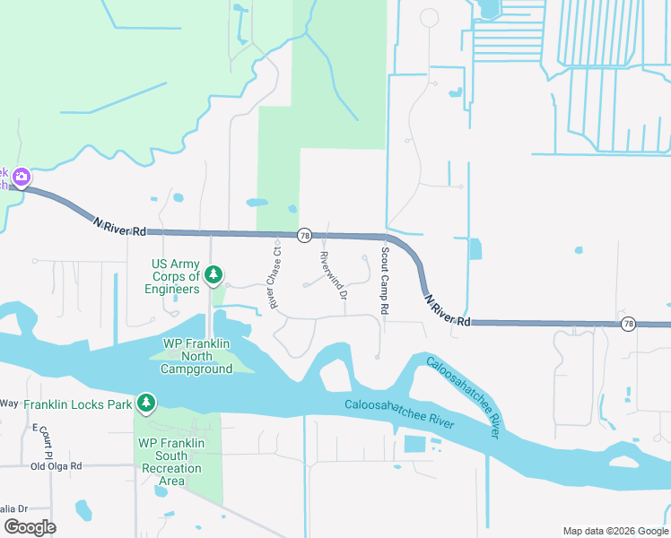 map of restaurants, bars, coffee shops, grocery stores, and more near 18210 Riverwind Drive in Alva