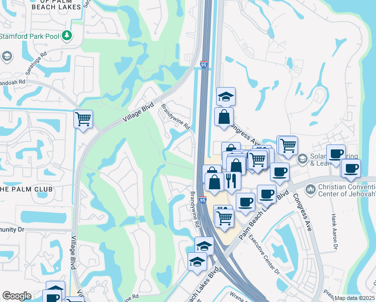 map of restaurants, bars, coffee shops, grocery stores, and more near 1979 Brandywine Road in West Palm Beach
