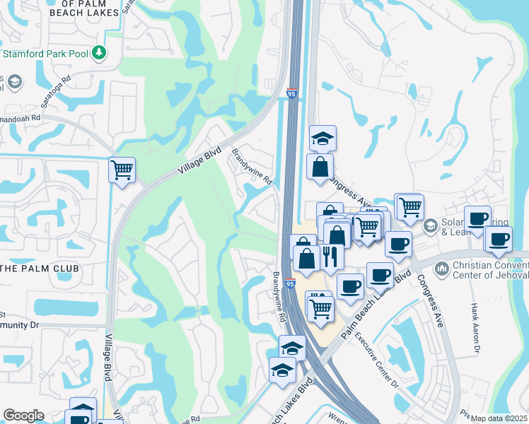 map of restaurants, bars, coffee shops, grocery stores, and more near 1979 Brandywine Road in West Palm Beach