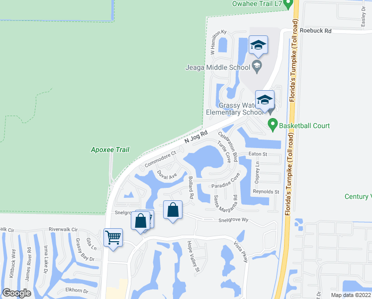 map of restaurants, bars, coffee shops, grocery stores, and more near 3484 Commodore Court in West Palm Beach