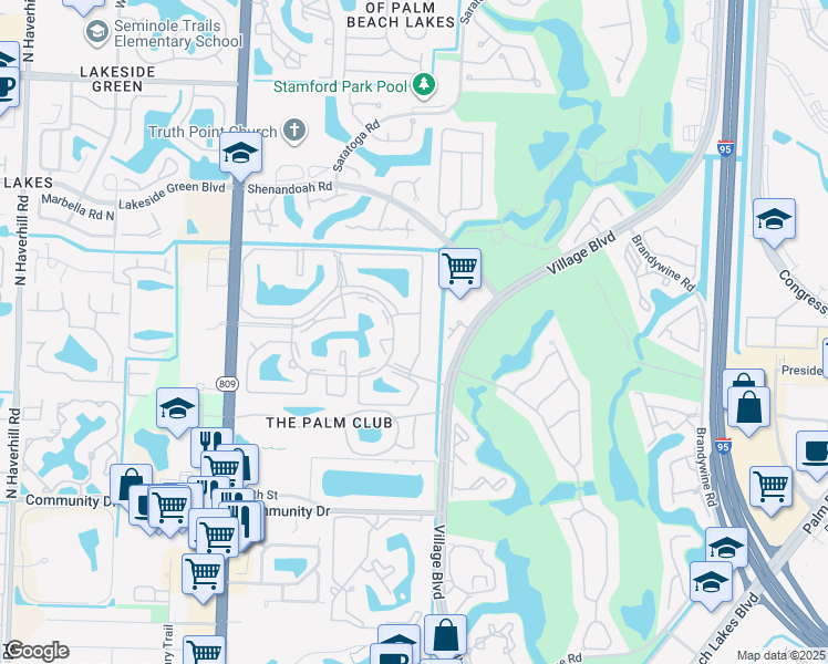 map of restaurants, bars, coffee shops, grocery stores, and more near 1113 Green Pine Boulevard in West Palm Beach
