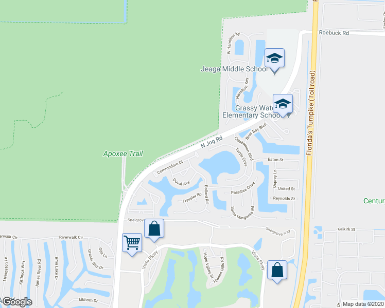 map of restaurants, bars, coffee shops, grocery stores, and more near 3457 Commodore Court in Royal Palm Beach