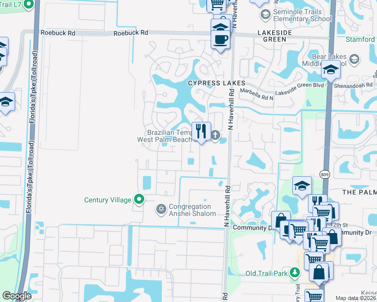 map of restaurants, bars, coffee shops, grocery stores, and more near 3364 Christopher Street in West Palm Beach