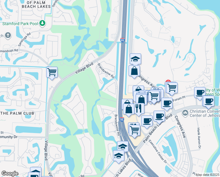map of restaurants, bars, coffee shops, grocery stores, and more near 1979 Brandywine Road in West Palm Beach