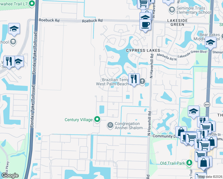 map of restaurants, bars, coffee shops, grocery stores, and more near 5455 Janice Lane in West Palm Beach