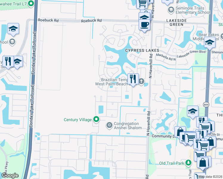 map of restaurants, bars, coffee shops, grocery stores, and more near 5439 Glenda Street in West Palm Beach