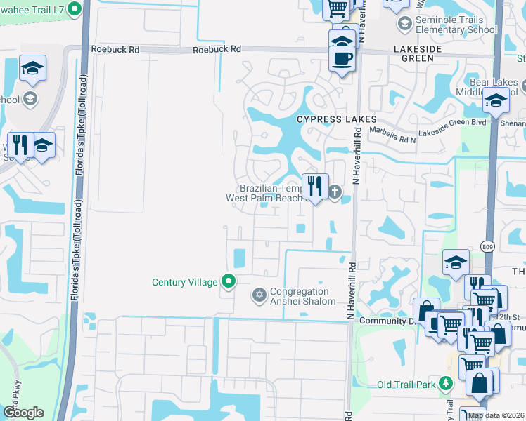 map of restaurants, bars, coffee shops, grocery stores, and more near 5439 Glenda Street in West Palm Beach