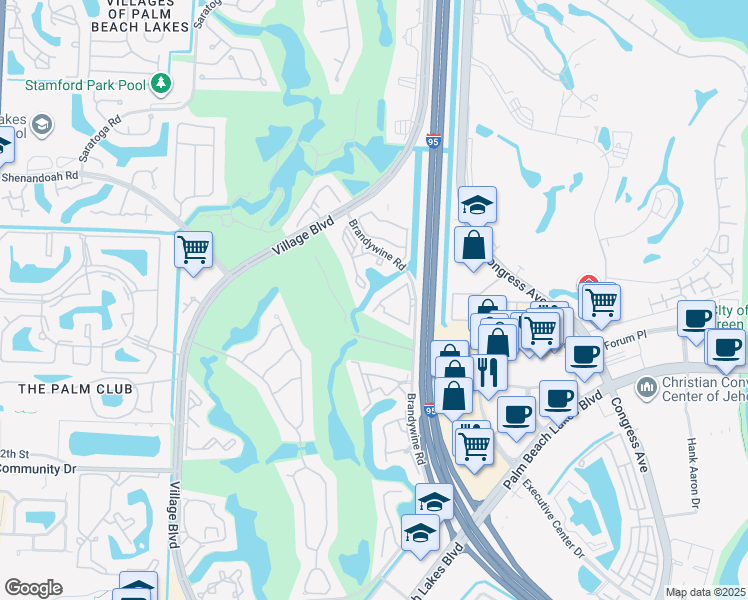 map of restaurants, bars, coffee shops, grocery stores, and more near 1967 Brandywine Road in West Palm Beach