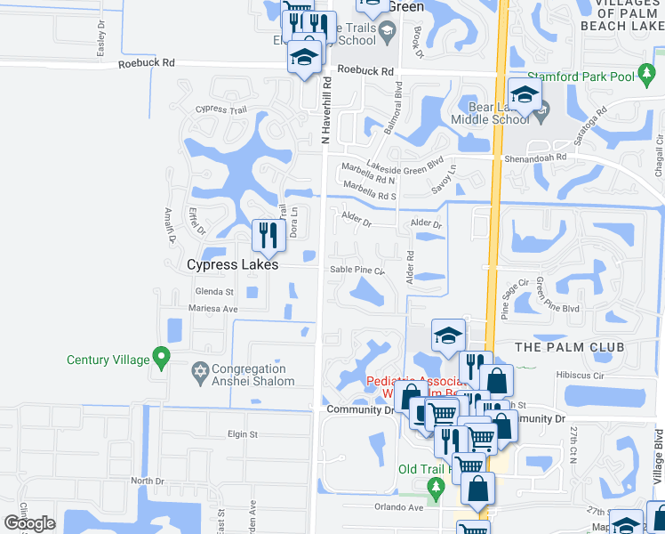 map of restaurants, bars, coffee shops, grocery stores, and more near in Cypress Lakes