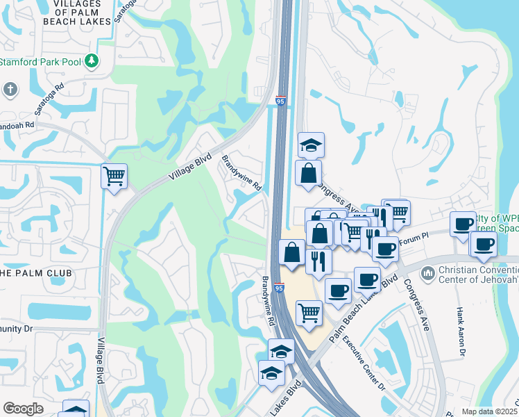 map of restaurants, bars, coffee shops, grocery stores, and more near 1955 Brandywine Road in West Palm Beach