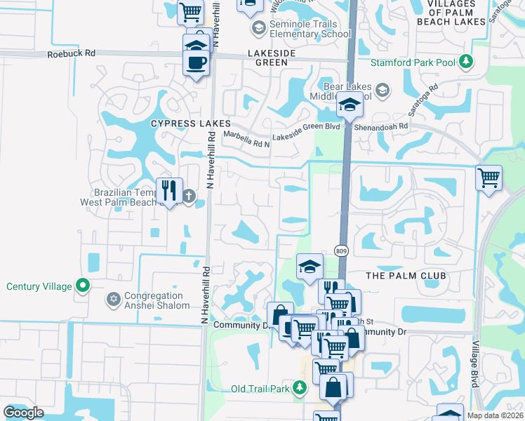 map of restaurants, bars, coffee shops, grocery stores, and more near 4821 Sable Pine Circle in West Palm Beach