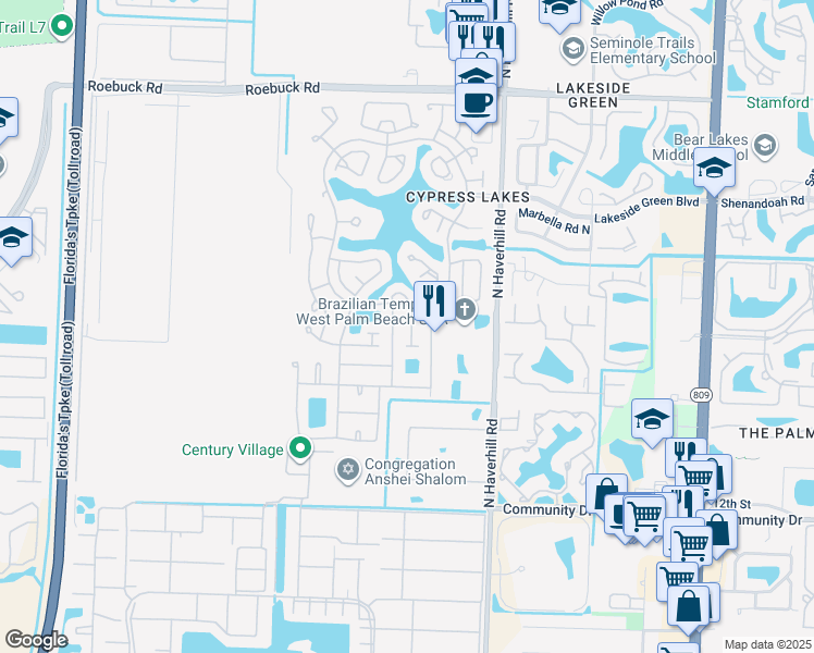map of restaurants, bars, coffee shops, grocery stores, and more near 3472 Christopher Street in West Palm Beach