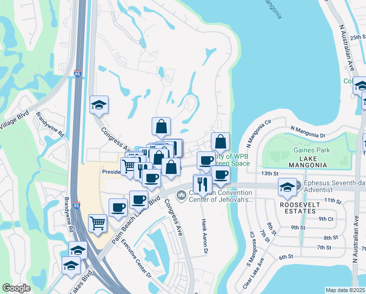 map of restaurants, bars, coffee shops, grocery stores, and more near 1638 Embassy Drive in West Palm Beach