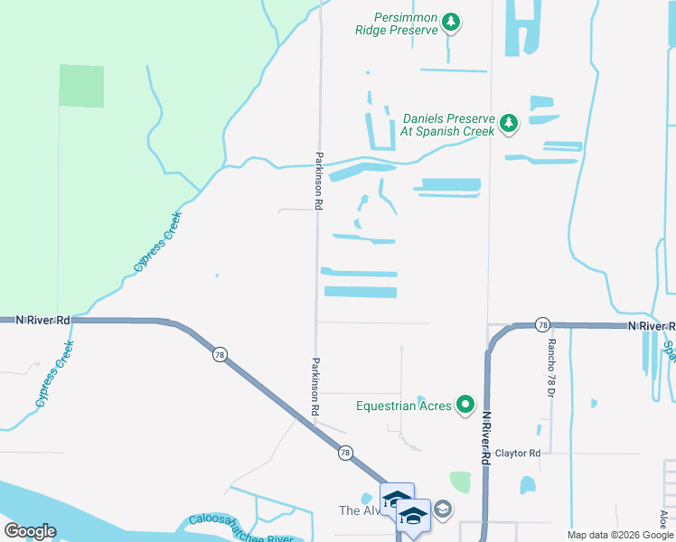 map of restaurants, bars, coffee shops, grocery stores, and more near 18030 Parkinson Road in Alva