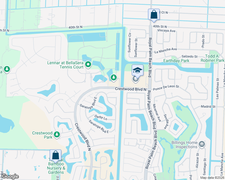 map of restaurants, bars, coffee shops, grocery stores, and more near 111 Belmont Drive in West Palm Beach
