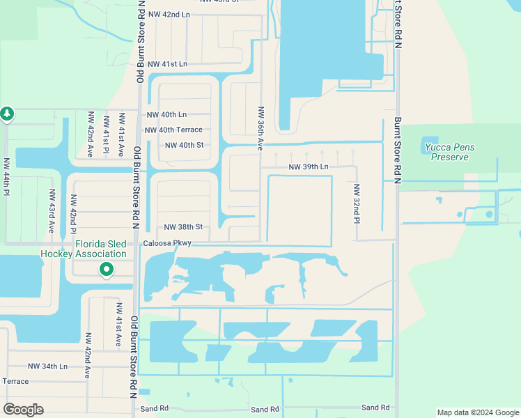 map of restaurants, bars, coffee shops, grocery stores, and more near 3821 Northwest 36th Avenue in Cape Coral