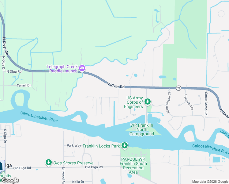 map of restaurants, bars, coffee shops, grocery stores, and more near 15899 Rivercreek Court in Alva