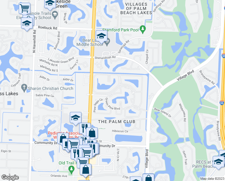 map of restaurants, bars, coffee shops, grocery stores, and more near 1016 Green Pine Boulevard in West Palm Beach