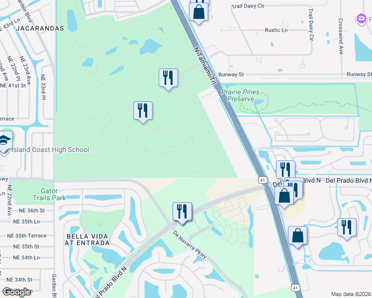 map of restaurants, bars, coffee shops, grocery stores, and more near 604 Sierra Madre in North Fort Myers
