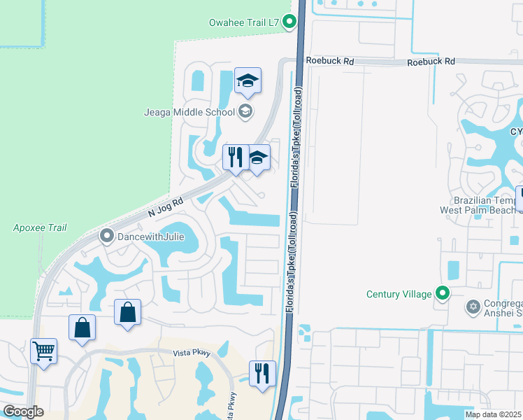 map of restaurants, bars, coffee shops, grocery stores, and more near 3490 Briar Bay Boulevard in West Palm Beach