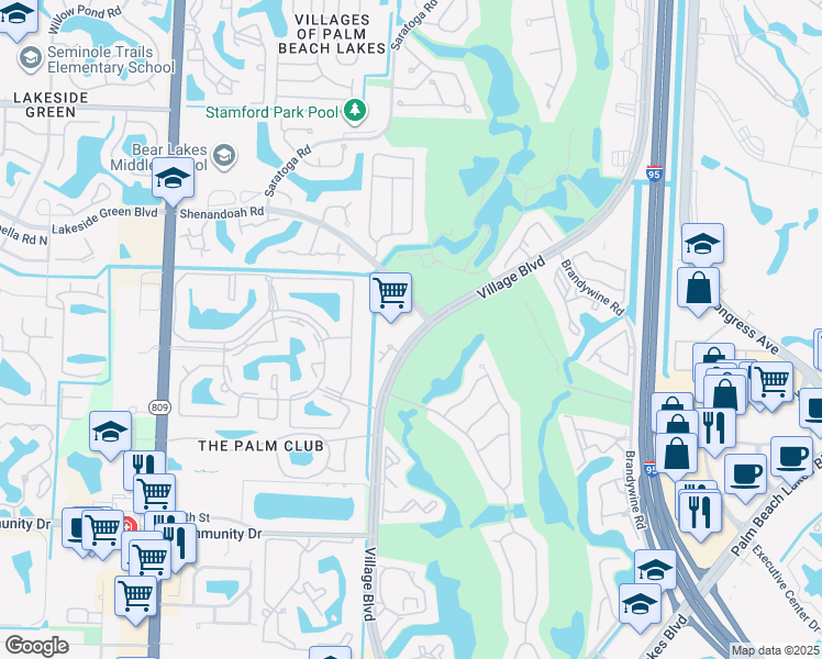 map of restaurants, bars, coffee shops, grocery stores, and more near 1727 Village Boulevard in West Palm Beach