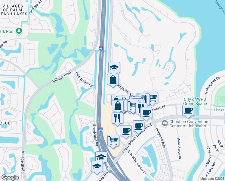 map of restaurants, bars, coffee shops, grocery stores, and more near 1757 North Congress Avenue in West Palm Beach
