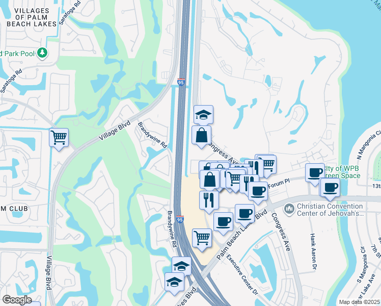 map of restaurants, bars, coffee shops, grocery stores, and more near 1785 North Congress Avenue in West Palm Beach