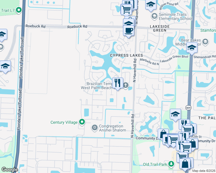 map of restaurants, bars, coffee shops, grocery stores, and more near 3466 Christopher Street in West Palm Beach
