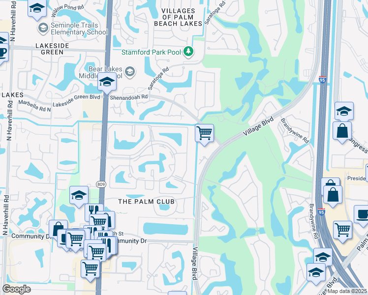 map of restaurants, bars, coffee shops, grocery stores, and more near 1111 Green Pine Boulevard in West Palm Beach