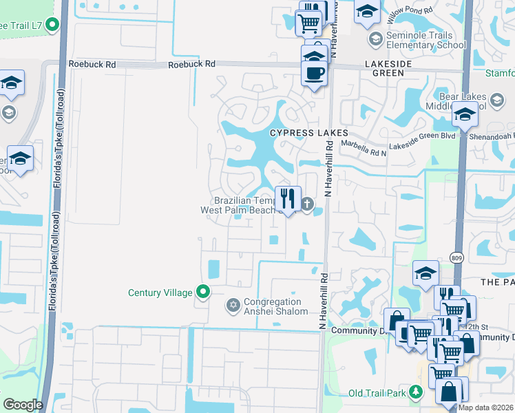 map of restaurants, bars, coffee shops, grocery stores, and more near 3471 Christopher Street in West Palm Beach